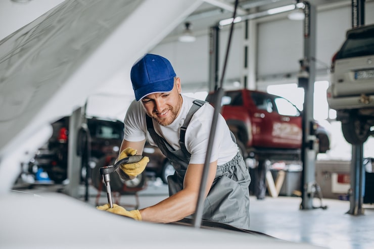 Bright clean auto workshop bay