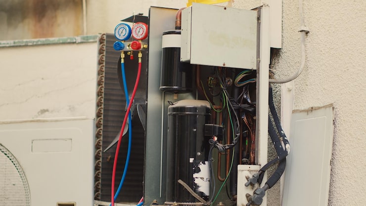 AC recovery machine connected hoses