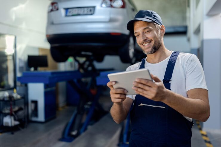 Mechanic writing on clipboard