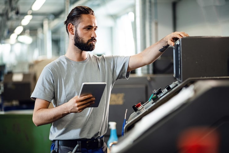 Mechanic reviewing digital service records